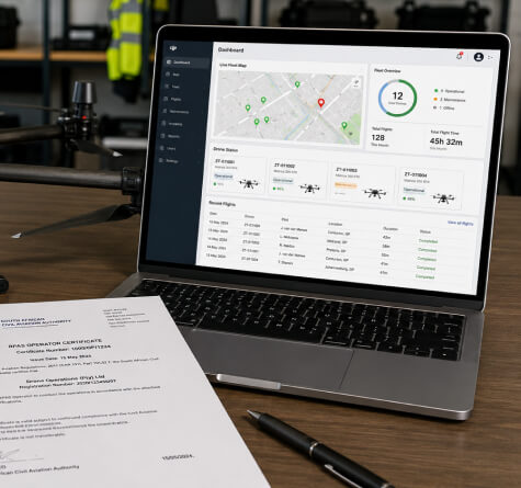 A computer showing a dashboard with stats